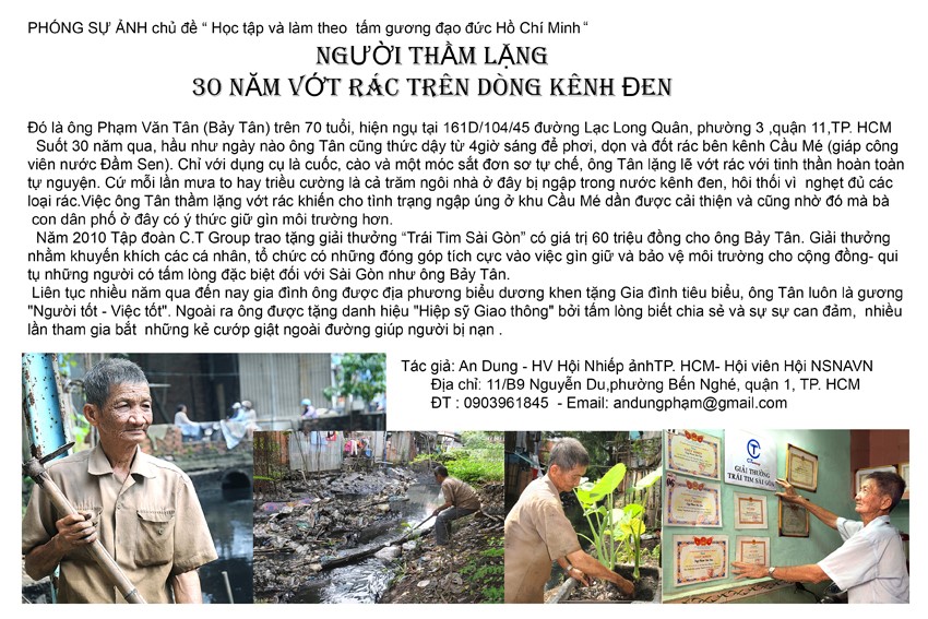 Bộ ảnh: Người trầm lặng 30 năm vớt rác trên dòng kênh đen, Giải KK, An Dung (Tp. HCM)